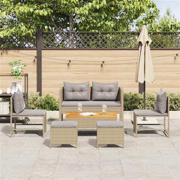Grote foto vidaxl 6 delige tuinset met kussens in beige poly rattan tuin en terras tuinmeubelen