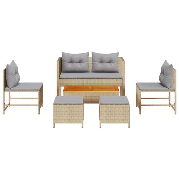 Grote foto vidaxl 6 delige tuinset met kussens in beige poly rattan tuin en terras tuinmeubelen