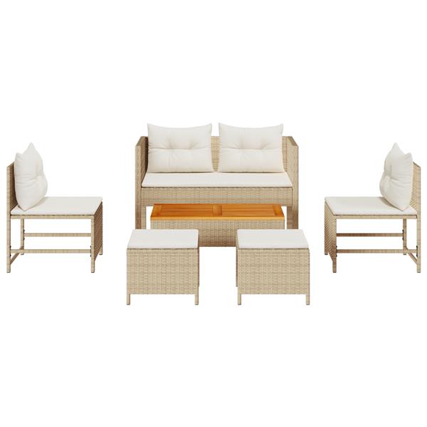 Grote foto vidaxl 6 delige tuinsofa set met kussens beige poly rattan tuin en terras tuinmeubelen
