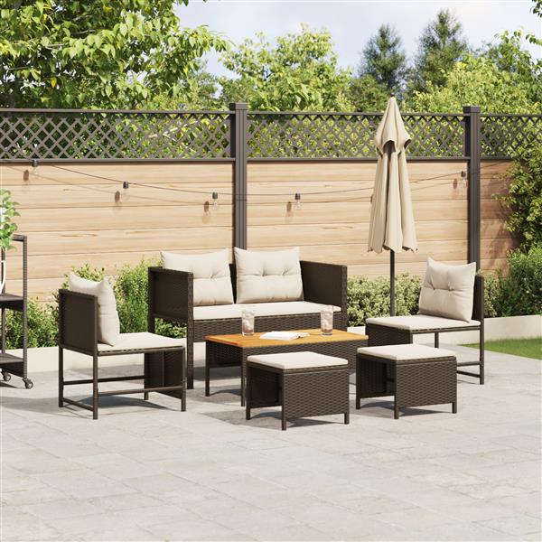 Grote foto vidaxl 6 delige tuinset met kussens bruin poly rattan tuin en terras tuinmeubelen