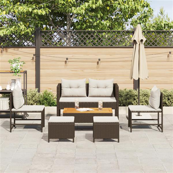 Grote foto vidaxl 6 delige tuinset met kussens bruin poly rattan tuin en terras tuinmeubelen