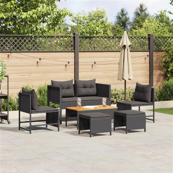 Grote foto vidaxl 6 delige tuinset met kussens in zwart poly rattan tuin en terras tuinmeubelen