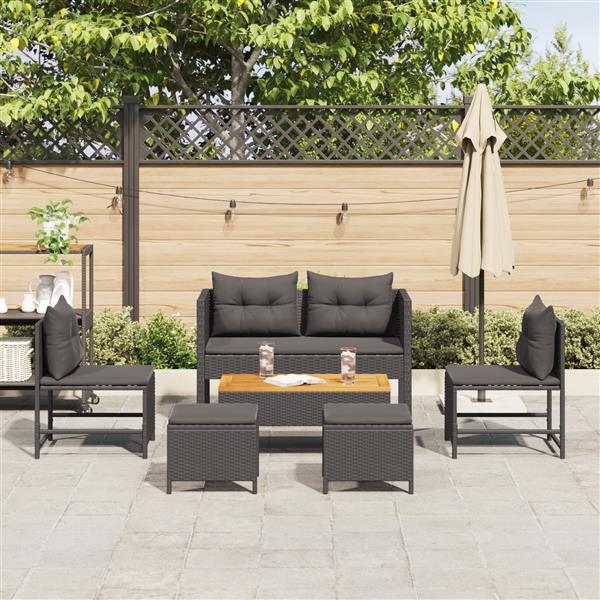 Grote foto vidaxl 6 delige tuinset met kussens in zwart poly rattan tuin en terras tuinmeubelen