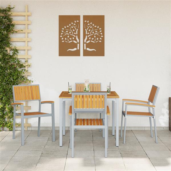 Grote foto vidaxl buitenstoelen 4 stuks stapelbaar grijs van massief acaciahout en metaal tuin en terras tuinmeubelen