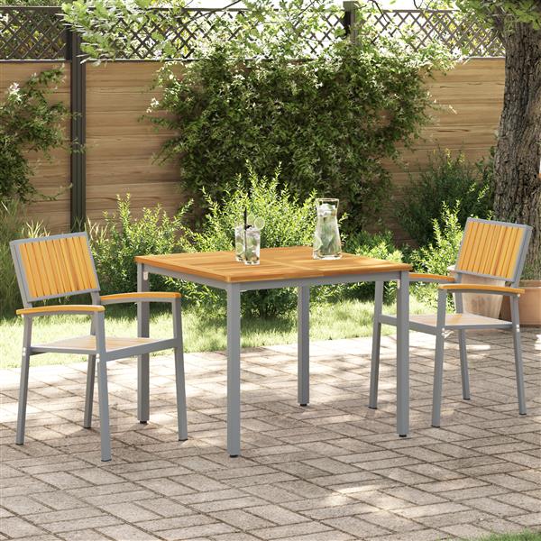 Grote foto vidaxl tuinstoelen 2 stuks stapelbaar grijs van massief acaciahout en metaal tuin en terras tuinmeubelen