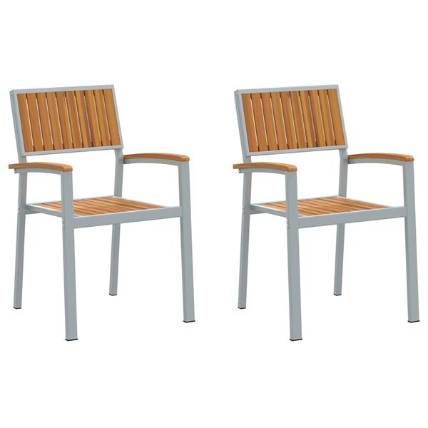 Grote foto vidaxl tuinstoelen 2 stuks stapelbaar grijs van massief acaciahout en metaal tuin en terras tuinmeubelen