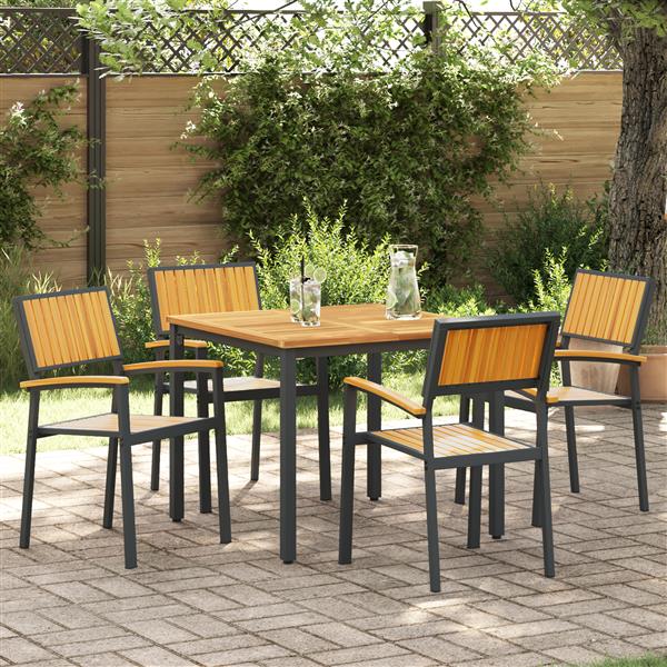Grote foto vidaxl buitenstoelen 4 stuks stapelbaar zwart massief acaciahout metaal tuin en terras tuinmeubelen