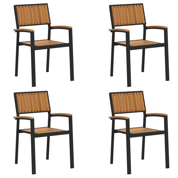 Grote foto vidaxl buitenstoelen 4 stuks stapelbaar zwart massief acaciahout metaal tuin en terras tuinmeubelen