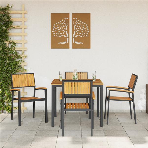 Grote foto vidaxl buitenstoelen 4 stuks stapelbaar zwart massief acaciahout metaal tuin en terras tuinmeubelen