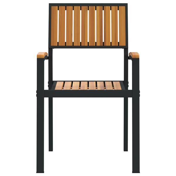Grote foto vidaxl buitenstoelen 4 stuks stapelbaar zwart massief acaciahout metaal tuin en terras tuinmeubelen