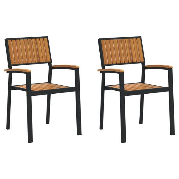 Grote foto vidaxl tuinstoelen 2 stuks stapelbaar zwart massief acaciahout metaal tuin en terras tuinmeubelen