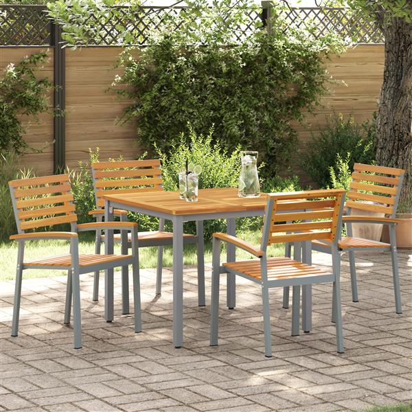 Grote foto vidaxl tuinstoelen 4 st massief acaciahout en staal grijs tuin en terras tuinmeubelen