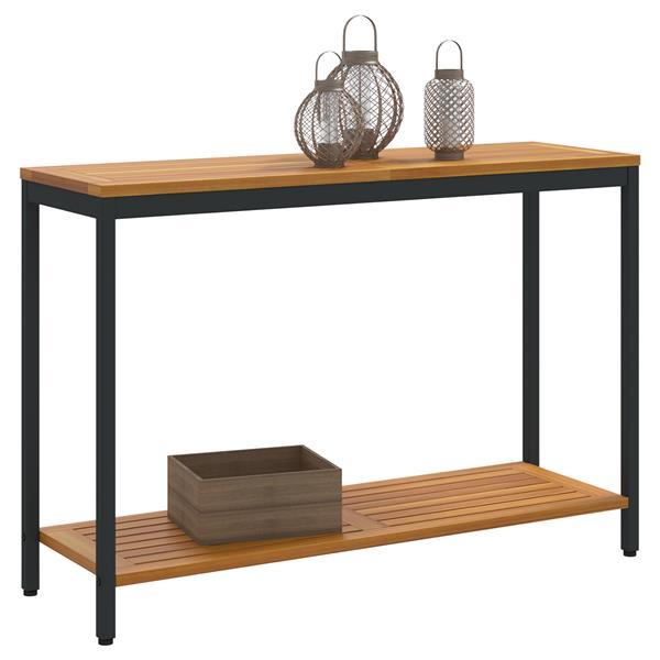 Grote foto vidaxl buitentafel natuur zwart 35x110x75 cm massief hout en staal tuin en terras tuinmeubelen