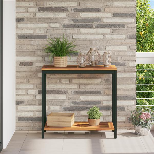 Grote foto vidaxl buitentafel natuurlijk zwart 35x80x75 cm massief hout en staal tuin en terras tuinmeubelen