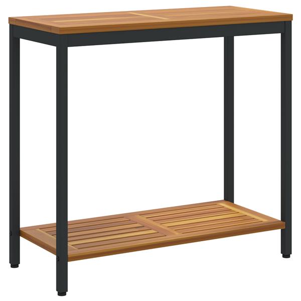 Grote foto vidaxl buitentafel natuurlijk zwart 35x80x75 cm massief hout en staal tuin en terras tuinmeubelen