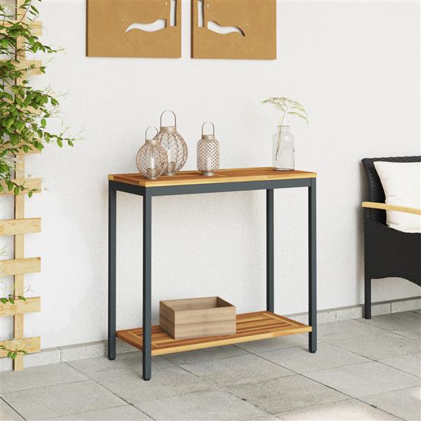 Grote foto vidaxl buitentafel natuurlijk zwart 35x80x75 cm massief hout en staal tuin en terras tuinmeubelen