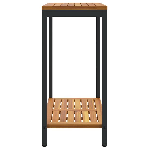 Grote foto vidaxl buitentafel natuurlijk zwart 35x80x75 cm massief hout en staal tuin en terras tuinmeubelen