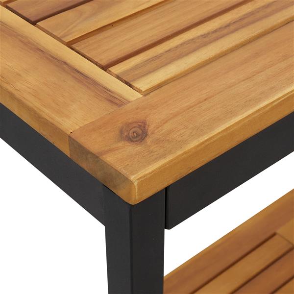 Grote foto vidaxl buitentafel natuurlijk zwart 35x80x75 cm massief hout en staal tuin en terras tuinmeubelen