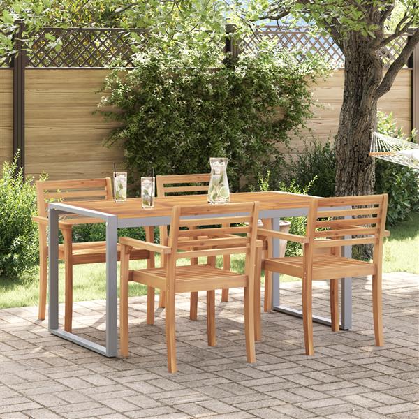 Grote foto vidaxl tuintafel 160x80x75 cm staal en massief acaciahout grijs tuin en terras tuinmeubelen