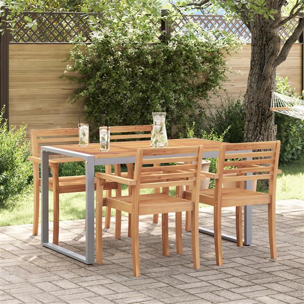Grote foto vidaxl tuintafel 140x80x75 cm staal en massief acaciahout grijs tuin en terras tuinmeubelen