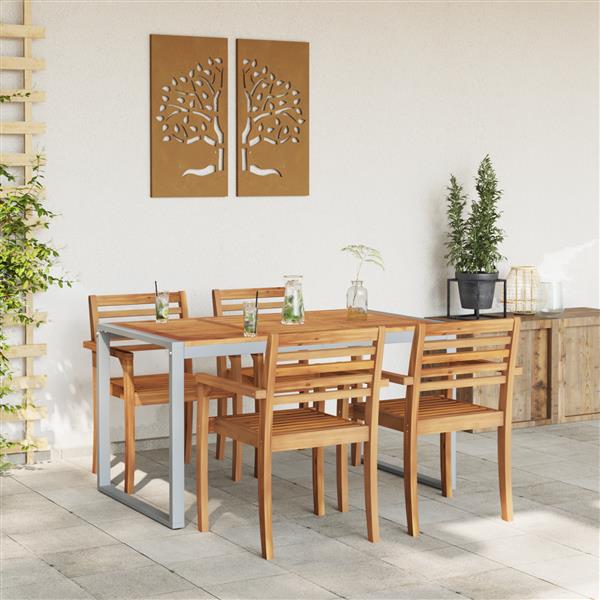 Grote foto vidaxl tuintafel 140x80x75 cm staal en massief acaciahout grijs tuin en terras tuinmeubelen