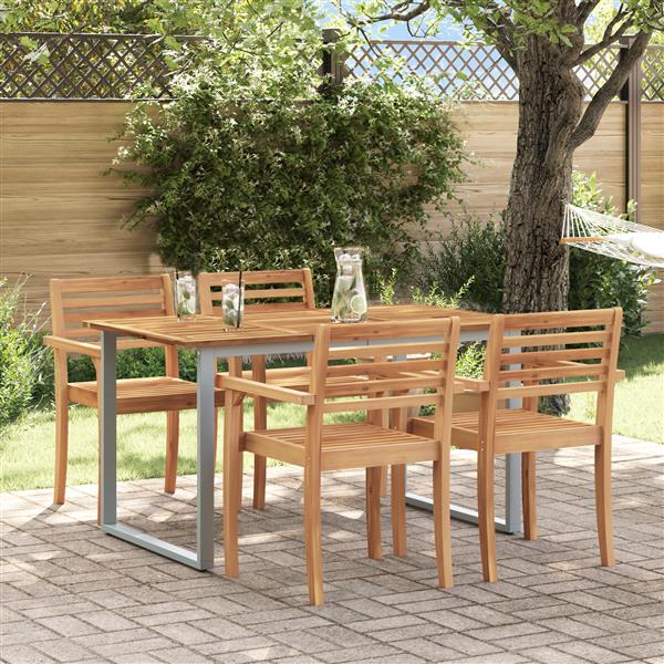 Grote foto vidaxl tuintafel 140x80x75 cm staal en massief acaciahout grijs tuin en terras tuinmeubelen