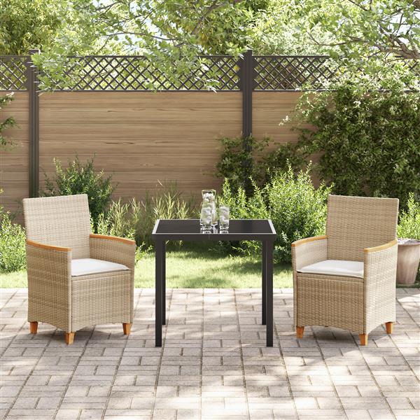 Grote foto vidaxl 3 delige tuin eettafel set met kussens beige poly rattan tuin en terras tuinmeubelen
