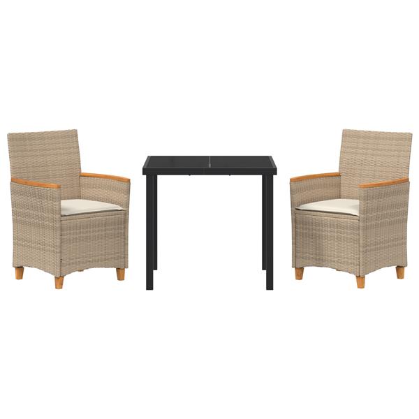 Grote foto vidaxl 3 delige tuin eettafel set met kussens beige poly rattan tuin en terras tuinmeubelen