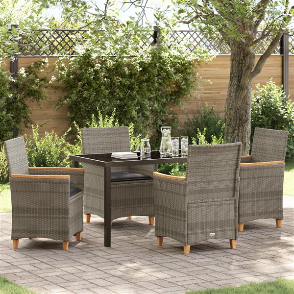 Grote foto vidaxl 5 delige tuin eettafel set met kussens grijs poly rattan tuin en terras tuinmeubelen