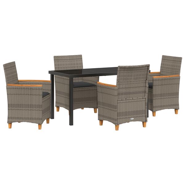 Grote foto vidaxl 5 delige tuin eettafel set met kussens grijs poly rattan tuin en terras tuinmeubelen