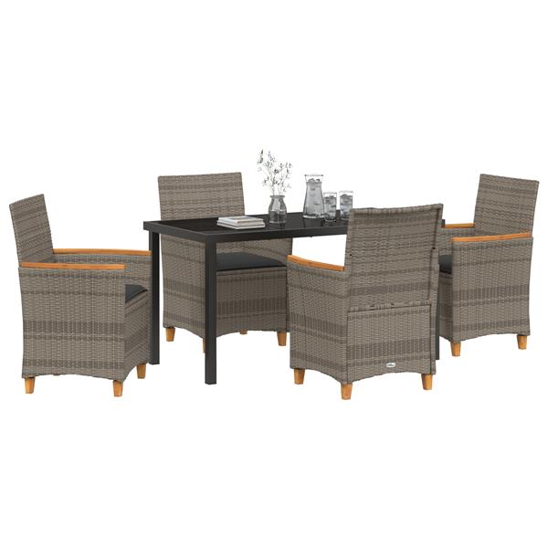 Grote foto vidaxl 5 delige tuin eettafel set met kussens grijs poly rattan tuin en terras tuinmeubelen
