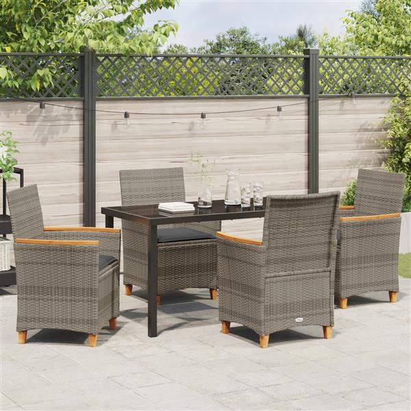 Grote foto vidaxl 5 delige tuin eettafel set met kussens grijs poly rattan tuin en terras tuinmeubelen