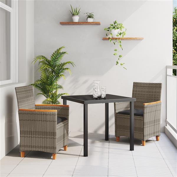 Grote foto vidaxl 3 delige tuin eettafelset met kussens grijs poly rattan tuin en terras tuinmeubelen