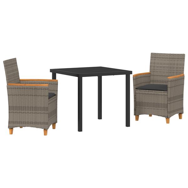 Grote foto vidaxl 3 delige tuin eettafelset met kussens grijs poly rattan tuin en terras tuinmeubelen