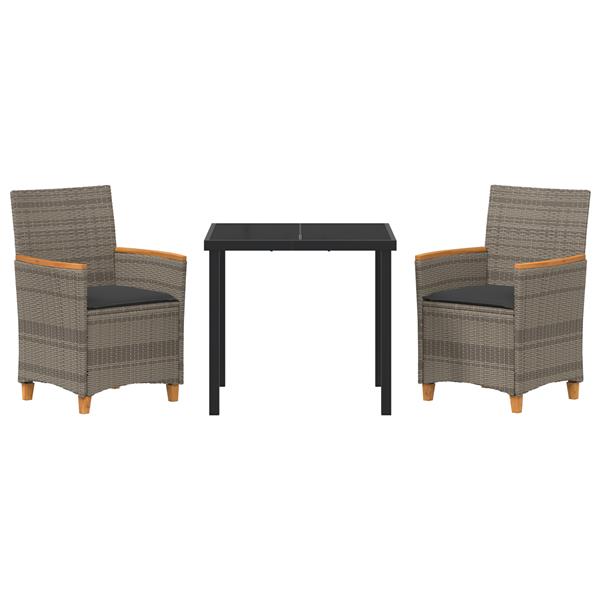 Grote foto vidaxl 3 delige tuin eettafelset met kussens grijs poly rattan tuin en terras tuinmeubelen