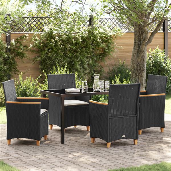 Grote foto vidaxl 5 delige tuinset met kussens zwart poly rattan tuin en terras tuinmeubelen