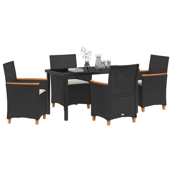 Grote foto vidaxl 5 delige tuinset met kussens zwart poly rattan tuin en terras tuinmeubelen