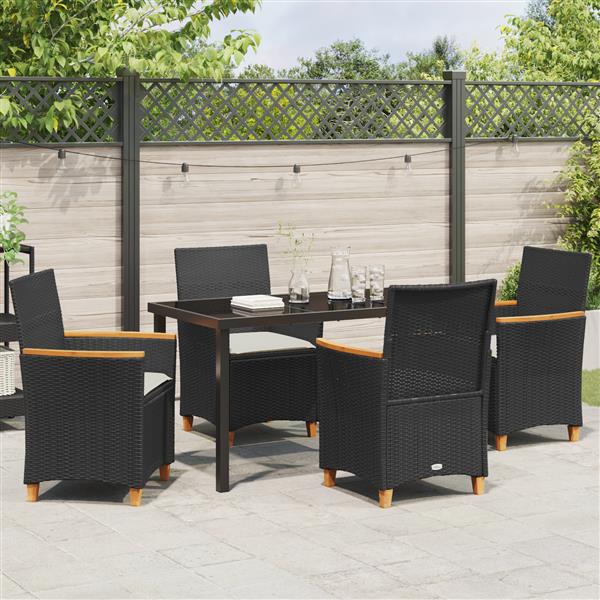 Grote foto vidaxl 5 delige tuinset met kussens zwart poly rattan tuin en terras tuinmeubelen