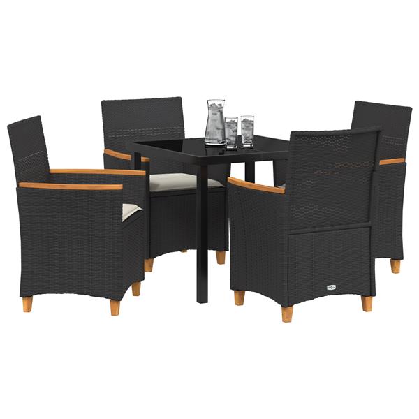 Grote foto vidaxl 5 delige tuinset met kussens zwart poly rattan tuin en terras tuinmeubelen