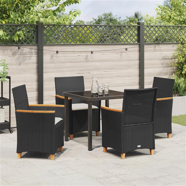 Grote foto vidaxl 5 delige tuinset met kussens zwart poly rattan tuin en terras tuinmeubelen