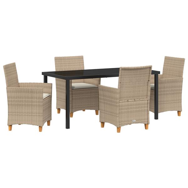 Grote foto vidaxl 5 delige tuin eetset met kussens beige poly rattan tuin en terras tuinmeubelen