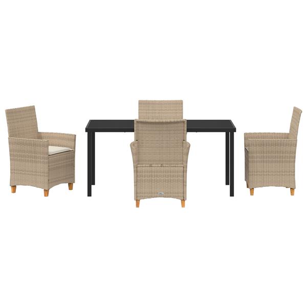 Grote foto vidaxl 5 delige tuin eetset met kussens beige poly rattan tuin en terras tuinmeubelen