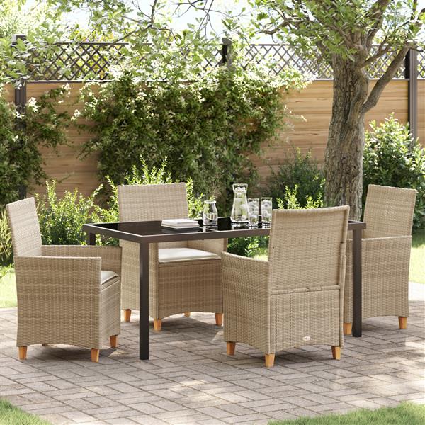 Grote foto vidaxl 5 delige tuin eettafel set met kussens beige poly rattan tuin en terras tuinmeubelen