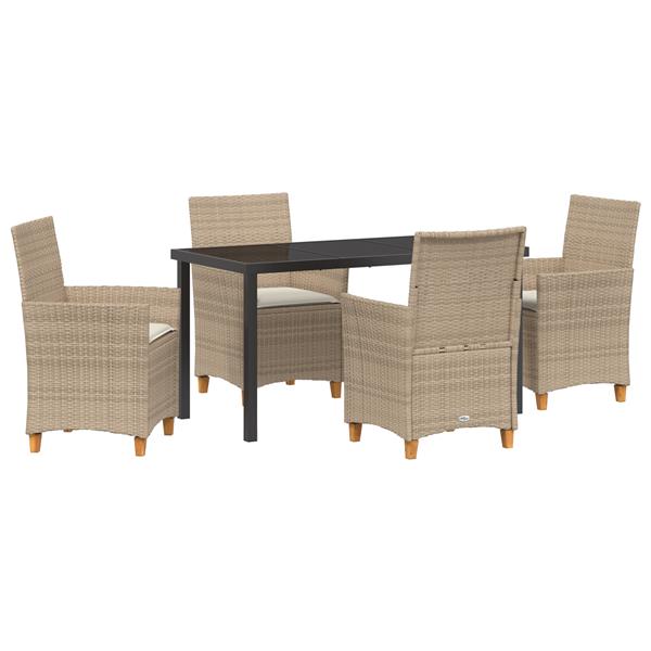 Grote foto vidaxl 5 delige tuin eettafel set met kussens beige poly rattan tuin en terras tuinmeubelen