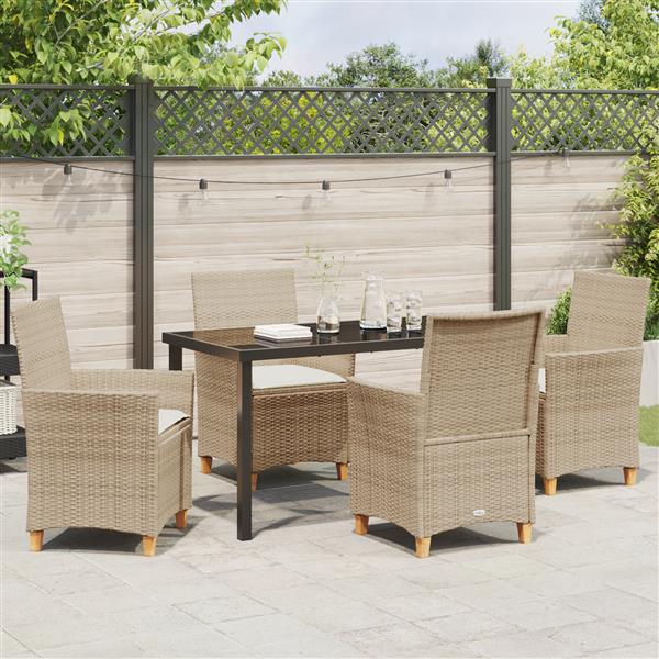 Grote foto vidaxl 5 delige tuin eettafel set met kussens beige poly rattan tuin en terras tuinmeubelen