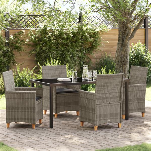 Grote foto vidaxl 5 delige tuin eetset met kussens grijs poly rattan tuin en terras tuinmeubelen