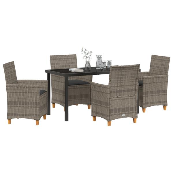Grote foto vidaxl 5 delige tuin eetset met kussens grijs poly rattan tuin en terras tuinmeubelen