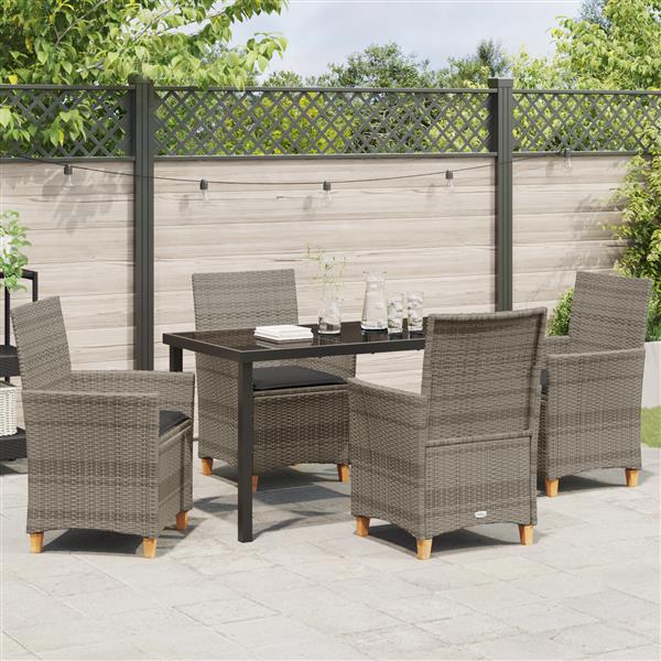 Grote foto vidaxl 5 delige tuin eetset met kussens grijs poly rattan tuin en terras tuinmeubelen