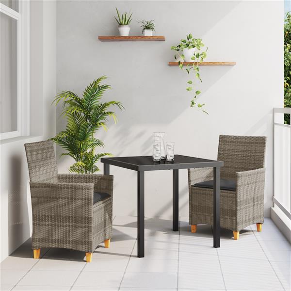 Grote foto vidaxl 3 delige tuin dining set met kussens grijs poly rattan tuin en terras tuinmeubelen