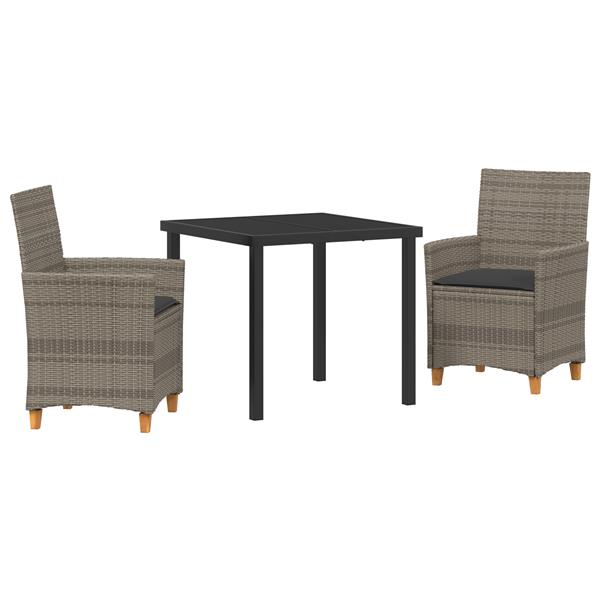 Grote foto vidaxl 3 delige tuin dining set met kussens grijs poly rattan tuin en terras tuinmeubelen